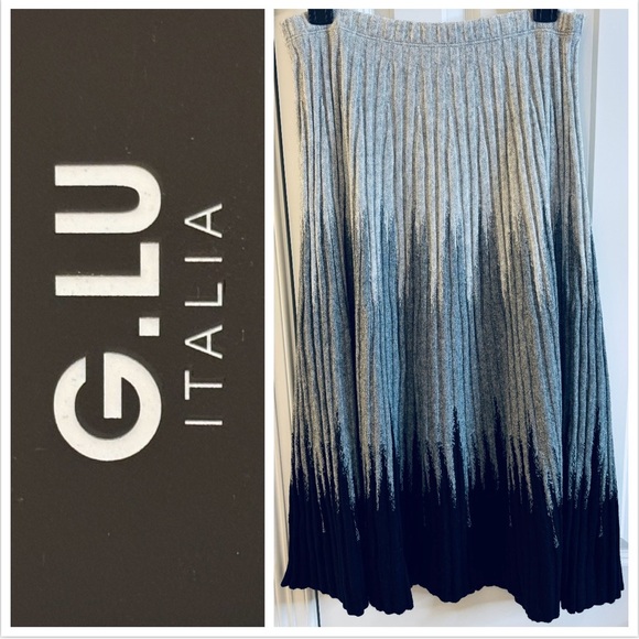 Gigi Moda Dresses & Skirts - G.LU Italia Skirt Ombre Pleated Midi Gray Black lined wool cashmere medium NWT